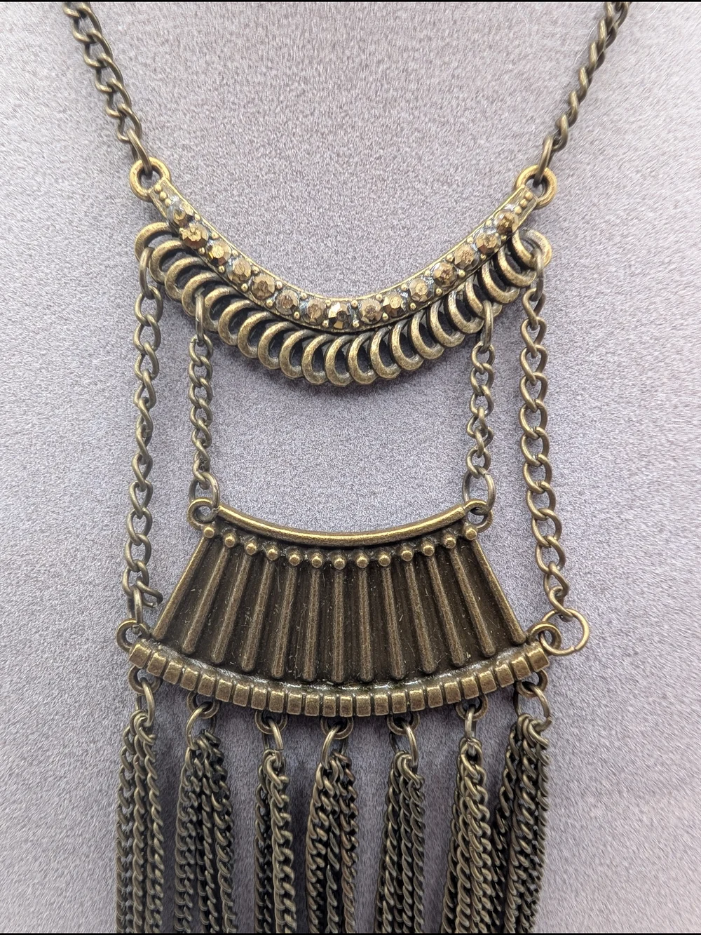 Vintage-Inspired Bronze Tone Fringe Statement Necklace